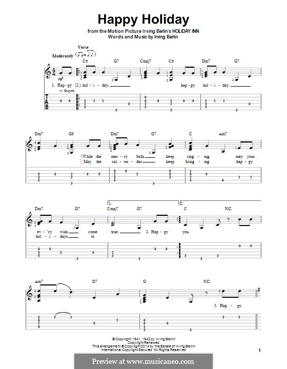 Happy Holiday: Für Gitarre mit Tab by Irving Berlin