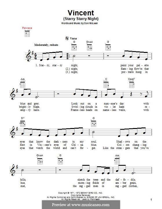 Vincent (Starry Starry Night): Für Ukulele by Don McLean
