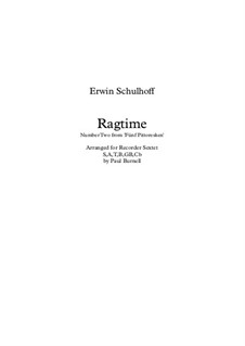 Ragtime, arranged for recorder sextet S,A,T,B,GB,Cb: Partitur by Erwin Schulhoff