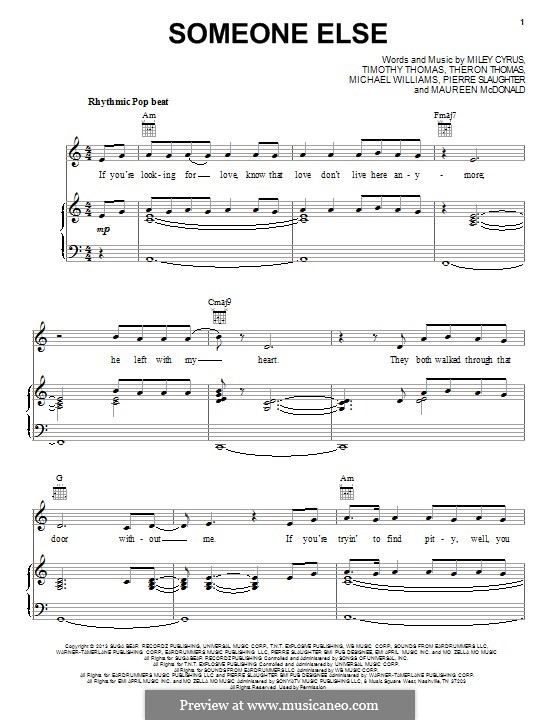 Someone Else: Für Stimme und Klavier (oder Gitarre) by Miley Ray Cyrus, Theron Thomas, Timothy Thomas, Michael Williams, Pierre Slaughter, Maureen McDonald