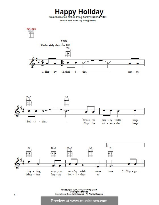 Happy Holiday: Für Ukulele by Irving Berlin