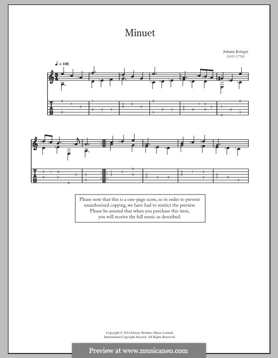 Menuett: Für Gitarre by Johann Krieger