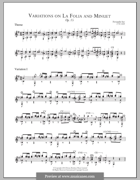 Variations on Les Folies d'Espagne, Op.15a: Für Gitarre by Fernando Sor
