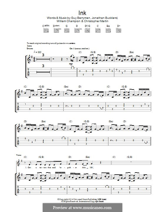 Ink (Coldplay): Für Gitarre mit Tab by Chris Martin, Guy Berryman, Jonny Buckland, Will Champion