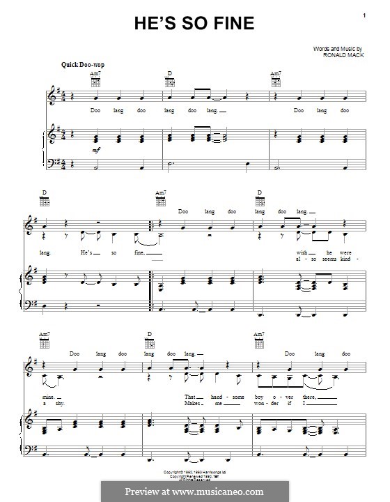 He's So Fine (The Chiffons): Für Stimme und Klavier (oder Gitarre) by Ronald Mack