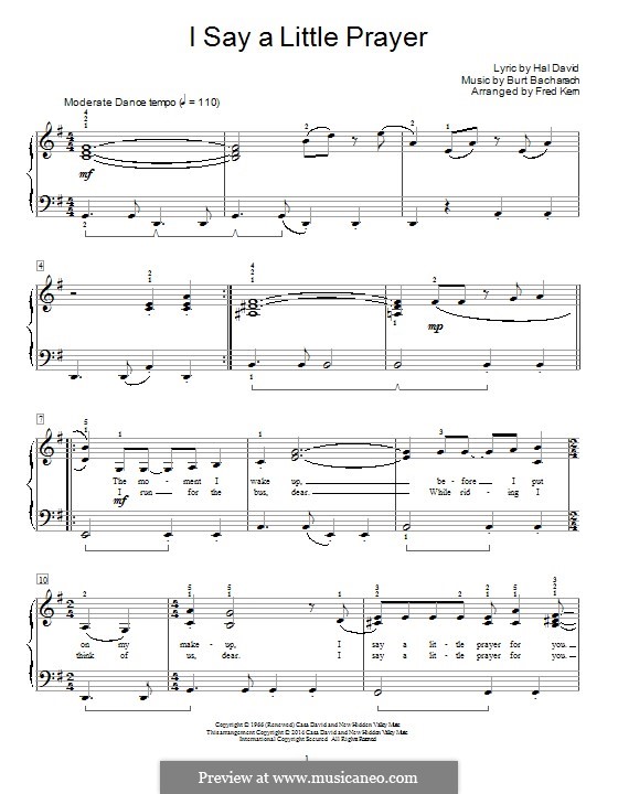 I Say a Little Prayer: Für Klavier by Burt Bacharach
