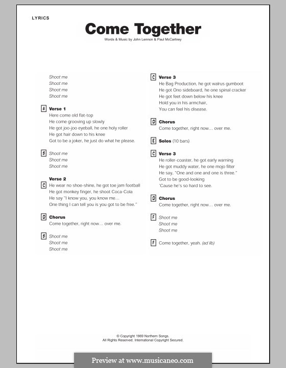 Come Together (The Beatles): For mixed choir and any instrument by John Lennon, Paul McCartney