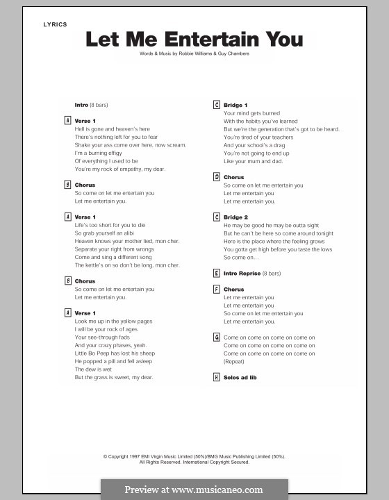 Let Me Entertain You: For mixed choir and any instrument by Guy Chambers, Robbie Williams