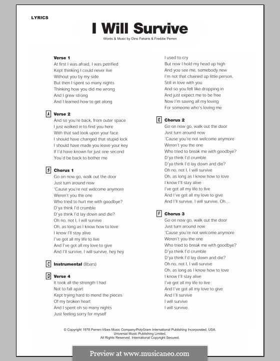 I Will Survive (Gloria Gaynor): For mixed choir and any instrument by Dino Fekaris, Freddie Perren