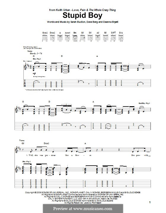 Stupid Boy: Für Gitarre mit Tab by Dave Berg, Deanna Bryant, Sarah Buxton