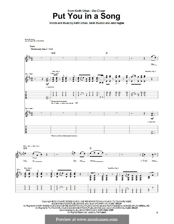Put You in a Song (Keith Urban): Für Gitarre mit Tab by Jedd Hughes, Sarah Buxton