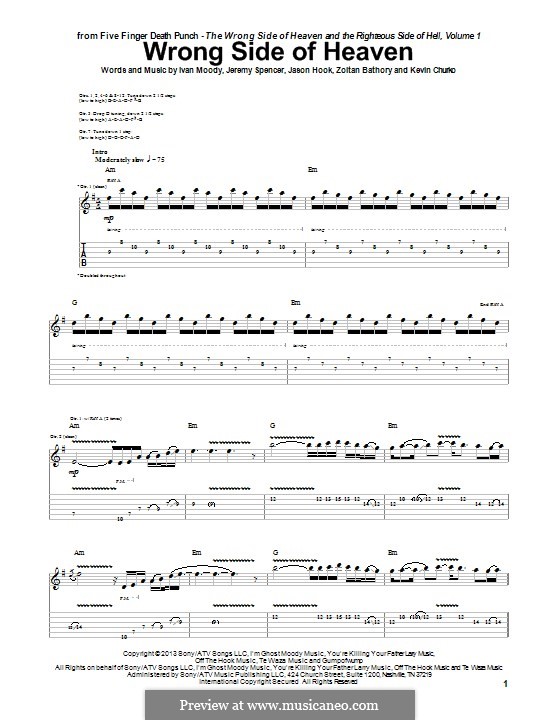 Wrong Side of Heaven (Five Finger Death Punch): Für Gitarre mit Tab by Ivan L. Moody, Jason Hook, Jeremy Spencer, Kevin Churko, Zoltán Bathory