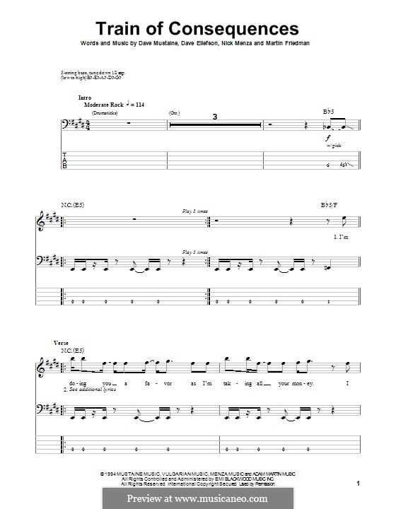 Train of Consequences (Megadeth): Für Bassgitarre mit Tabulatur by Dave Ellefson, Dave Mustaine, Martin Friedman, Nick Menza