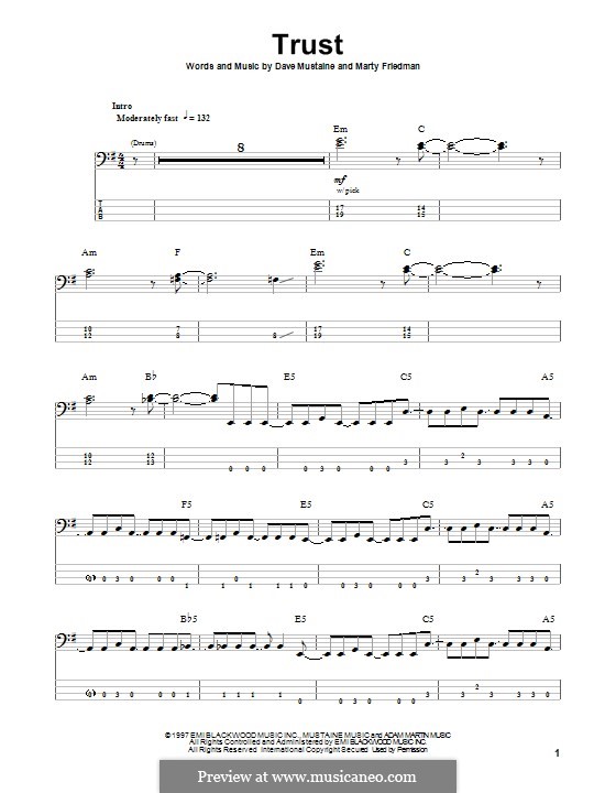 Trust (Megadeth): Für Bassgitarre mit Tabulatur by Dave Mustaine, Martin Friedman