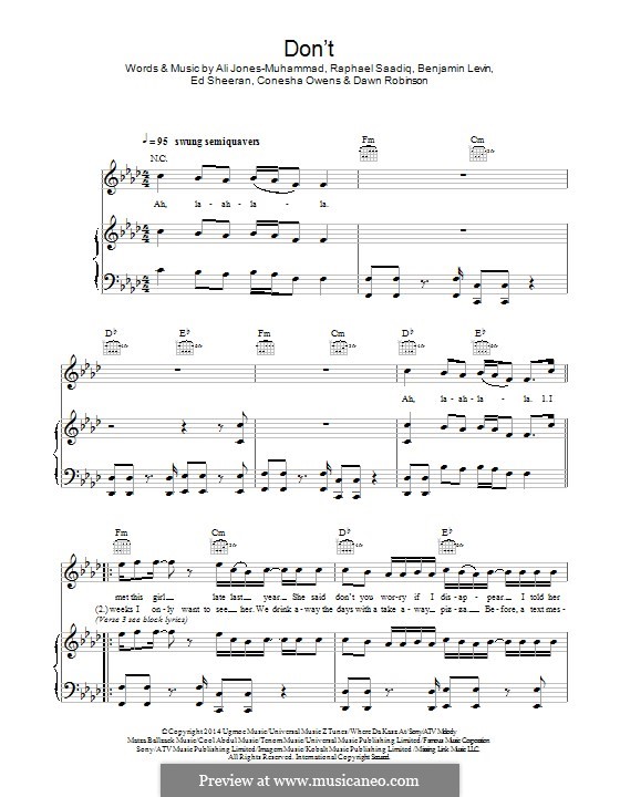 Don't: Für Stimme und Klavier (oder Gitarre) by Ed Sheeran, Ali Jones-Muhammad, Benjamin Levin, Raphael Saadiq, Conesha Owens, Dawn Robinson