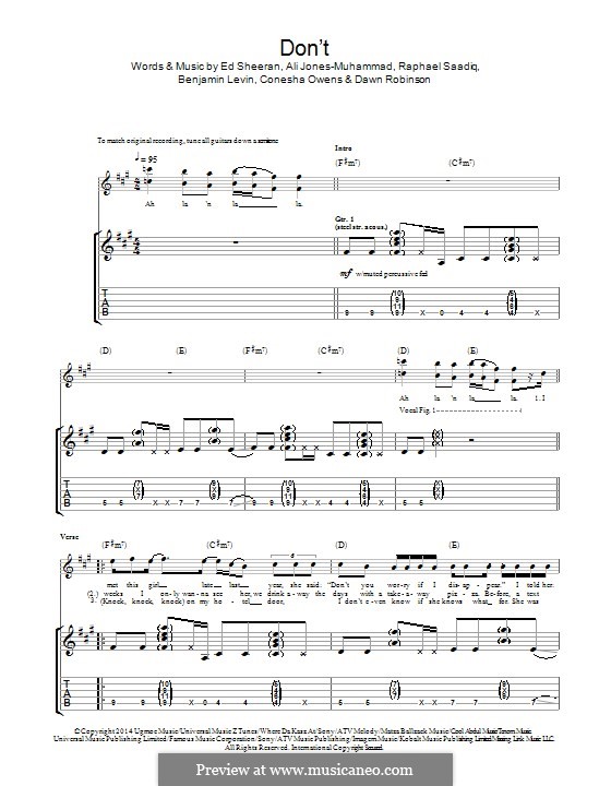 Don't: Für Gitarre mit Tab by Ed Sheeran, Ali Jones-Muhammad, Benjamin Levin, Raphael Saadiq, Conesha Owens, Dawn Robinson