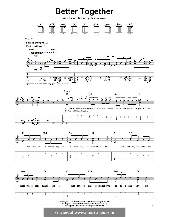 Better Together: Für Gitarre mit Tab by Jack Johnson