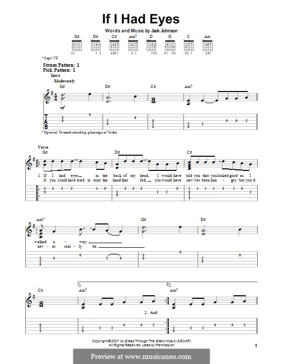 If I Had Eyes: Für Gitarre mit Tab by Jack Johnson