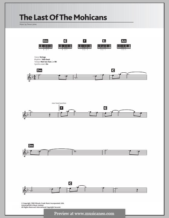 The Last of the Mohicans (Main Theme): Für Keyboard by Trevor Jones