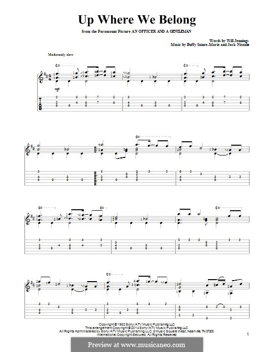 Up Where We Belong (Joe Cocker and Jennifer Warnes): Für Gitarre mit Tab by Buffy Sainte-Marie, Jack Nitzsche, Will Jennings