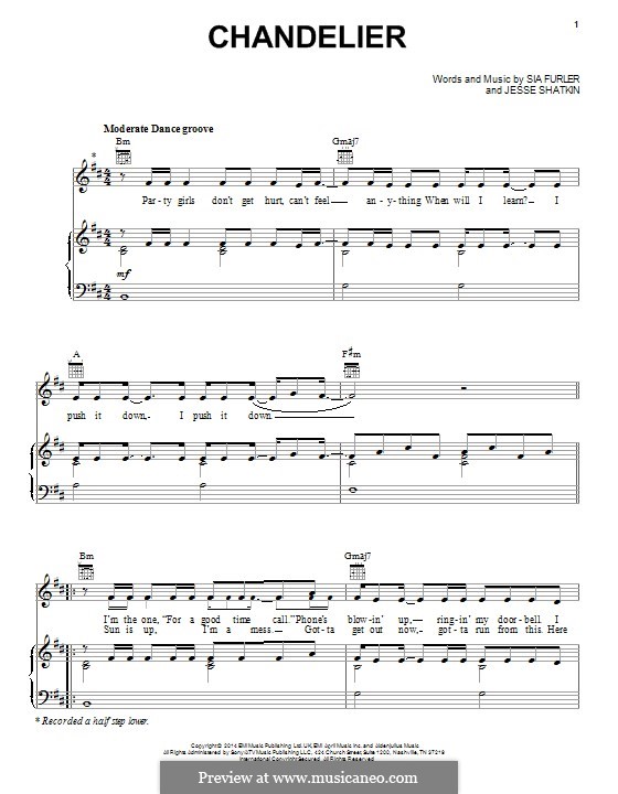 Chandelier Sia Von S Furler J Shatkin Noten Auf Musicaneo fur stimme und klavier oder gitarre