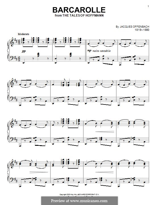 Barcarolle (Printable Scores): Version für Klavier by Jacques Offenbach