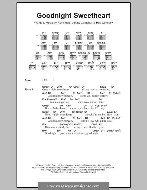 Good Night Sweetheart: Texte und Akkorde by Jimmy Campbell, Ray Noble, Reginald Connelly