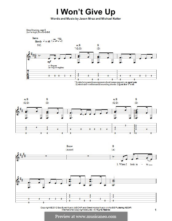 I Won't Give Up: Für Gitarre mit Tab by Jason Mraz, Michael Natter