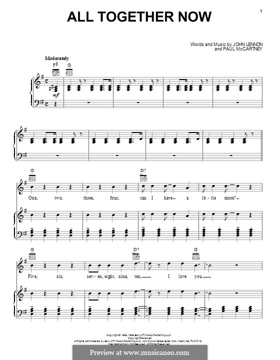 All Together Now (The Beatles): Für Stimme und Klavier (oder Gitarre) by John Lennon, Paul McCartney