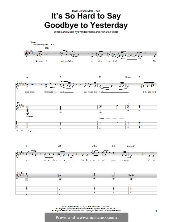 It's So Hard To Say Goodbye To Yesterday (Boyz II Men): Für Gitarre mit Tab by Christine Yarian, Freddie Perren