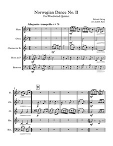 Dance No.2: For wind quintet – score by Edvard Grieg