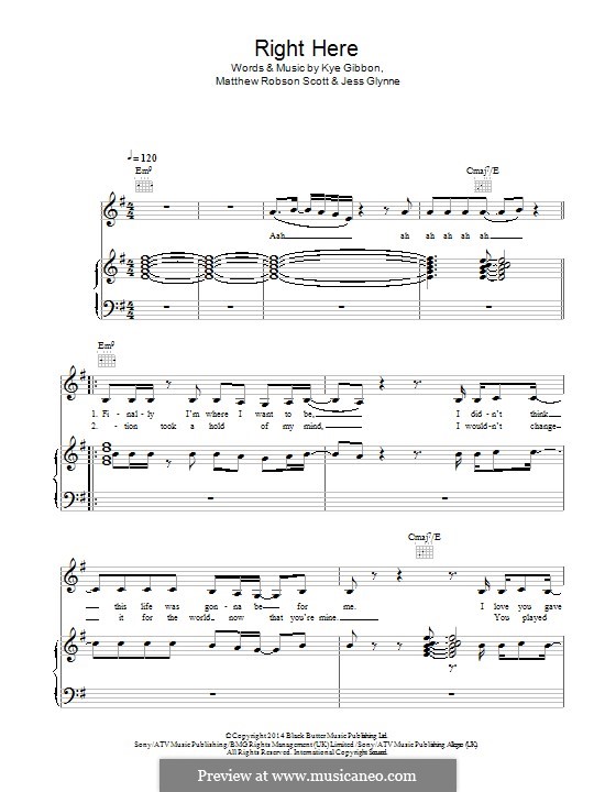 Right Here: Für Stimme und Klavier (oder Gitarre) by Kye Gibbon, Matthew Robson Scott, Jess Glynne