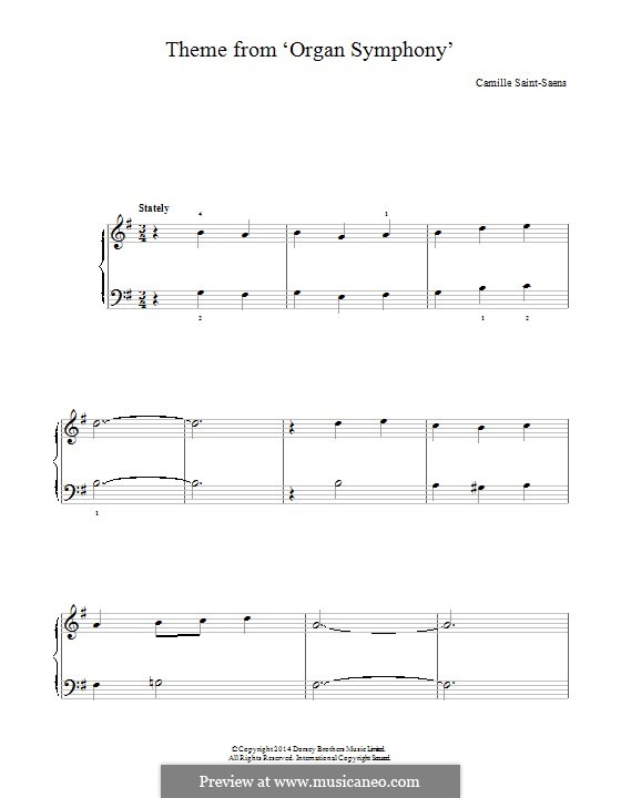 Sinfonie Nr.3 in c-Moll 'Orgelsinfonie', Op.78: Thema, für Klavier by Camille Saint-Saëns