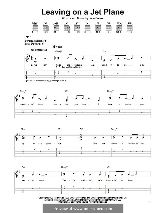 Leaving on a Jet Plane: Für Gitarre mit Tab by John Denver