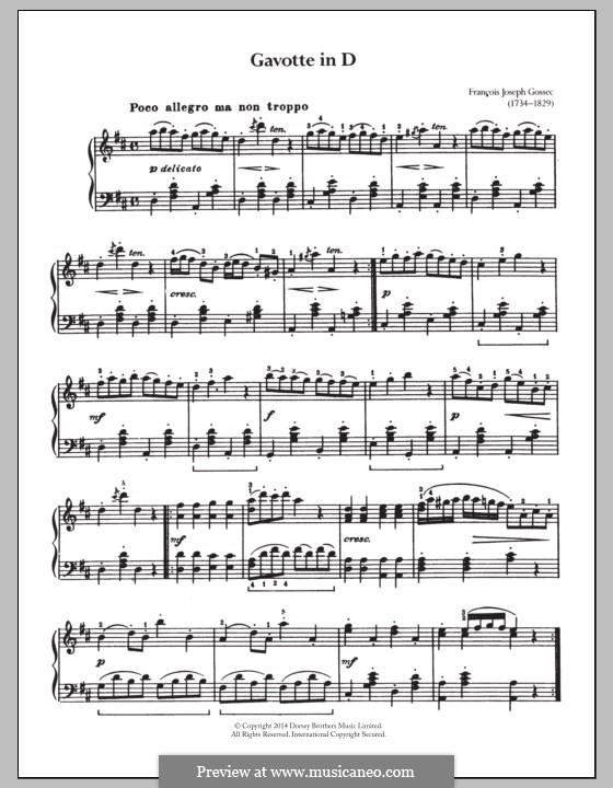 Gavotte in D-Dur: Für Klavier by François Joseph Gossec