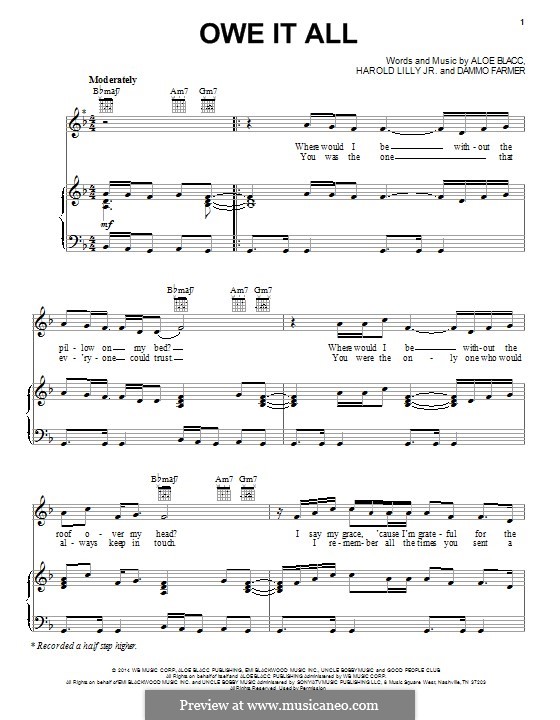 Owe It All: Für Stimme und Klavier (oder Gitarre) by Aloe Blacc, Harold Lilly Jr., Dammo Farmer