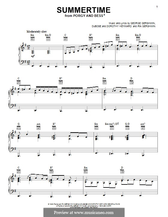 Summertime, vocal version: Für Stimme und Klavier (oder Gitarre) by George Gershwin