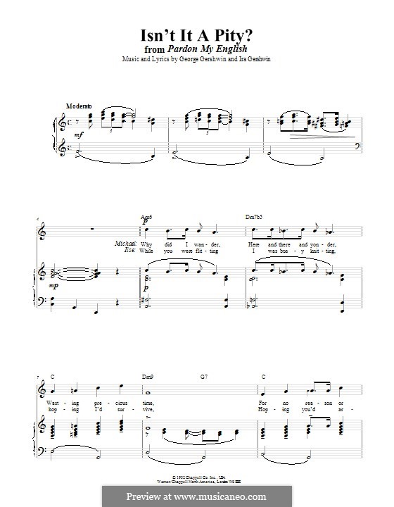 Isn't It a Pity?: Für Stimme und Klavier (oder Gitarre) by George Gershwin