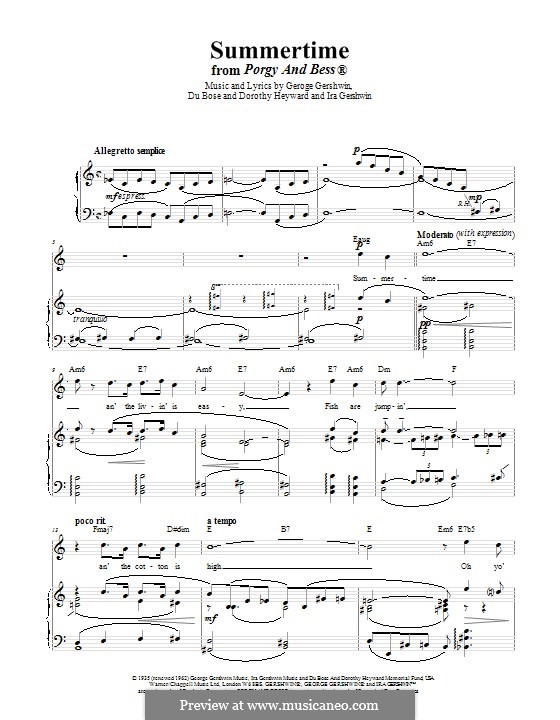 Summertime, vocal version: Für Stimme und Klavier (oder Gitarre) by George Gershwin