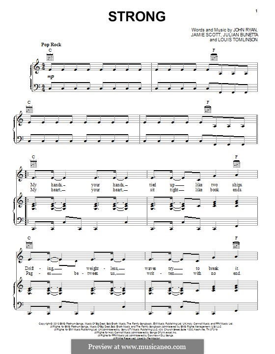 Strong (One Direction): Für Stimme und Klavier (oder Gitarre) by Julian Bunetta, Jamie Scott, Louis Tomlinson, John Henry Ryan