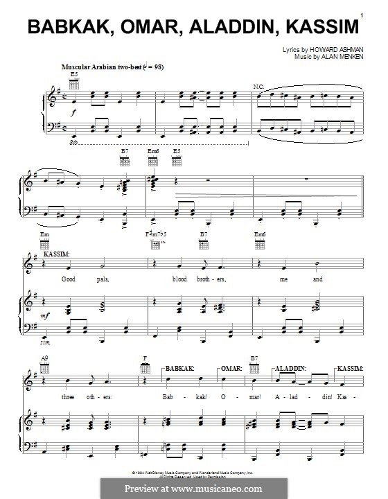 Babkak, Omar, Aladdin, Kassim (from Aladdin): Für Stimme und Klavier (oder Gitarre) by Alan Menken