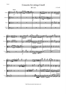 Concerto for Strings in F Minor, RV 143: Score and parts by Antonio Vivaldi