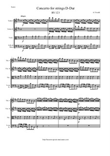 Concerto for Strings in D Major, RV 123: Score and parts by Antonio Vivaldi