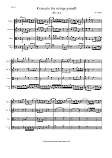 Concerto for Strings in G Minor, RV 154: Score and parts by Antonio Vivaldi