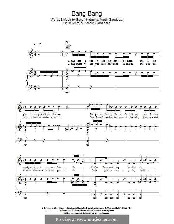 Bang Bang (feat. Ariana Grande): Für Stimme und Klavier (oder Gitarre) by Max Martin, Onika Maraj, Savan Kotecha, Rickard Goransson