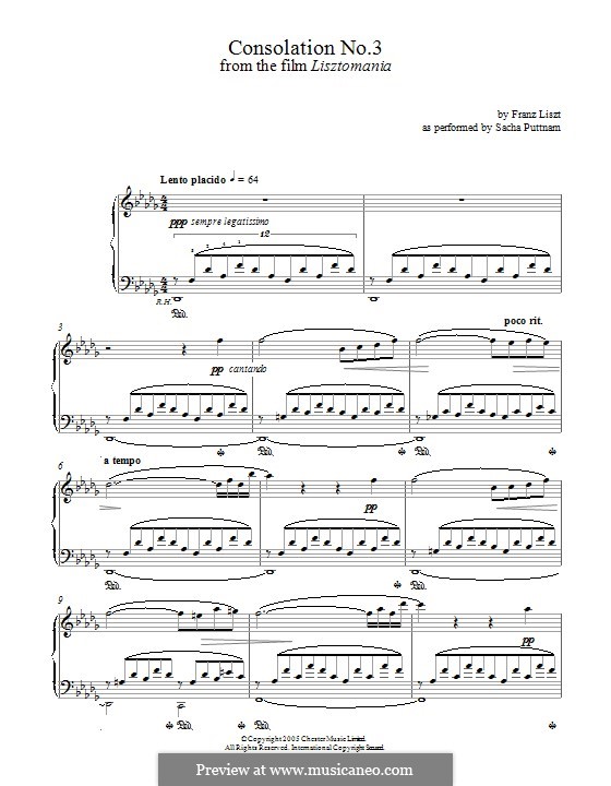 Consolations, S.172: Nr.3 in Des-Dur by Franz Liszt