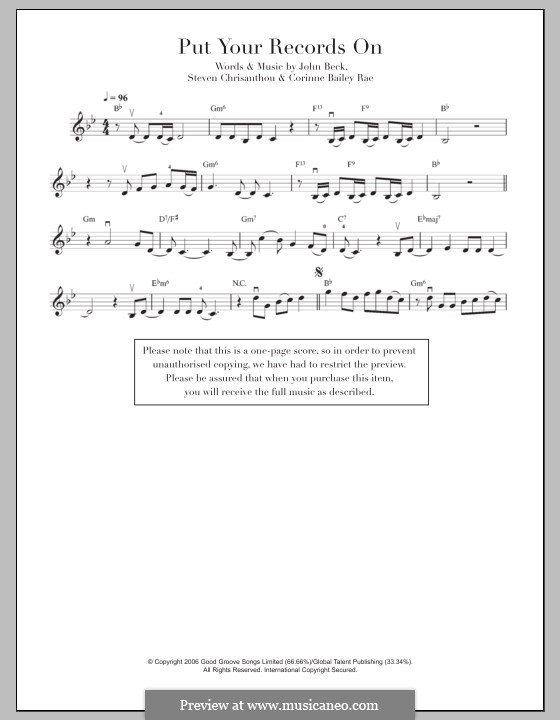 Put Your Records on (Corinne Bailey Rae): Für Violine by John Beck, Steven Chrisanthou