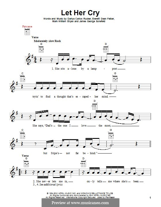 Let Her Cry (Hootie & The Blowfish): Für Ukulele by Darius Carlos Rucker, Everett Dean Felber, James George Sonefeld, Mark William Bryan