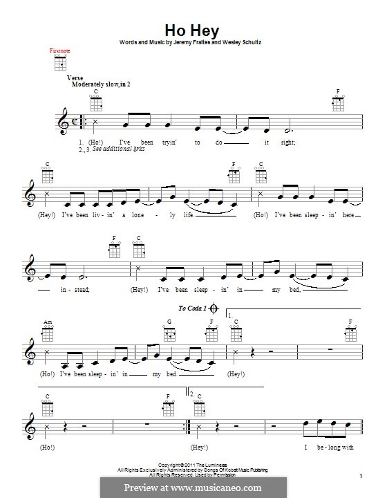 Ho Hey (The Lumineers): Für Ukulele by Jeremy Fraites, Wesley Schultz