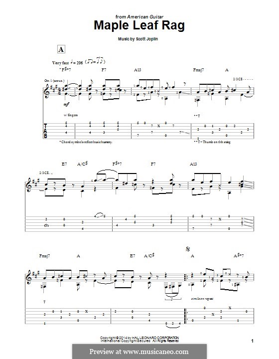 Maple Leaf Rag (Printable Scores): Für Gitarre mit Tab by Scott Joplin